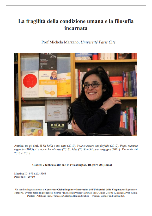 "La fragilità della condizione umana e la filosofia incarnata" with Professor Michela Marzano