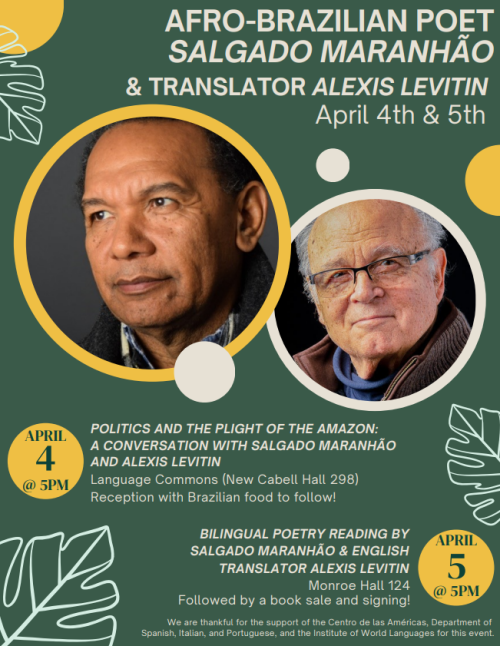 Afro-Brazilian poet Salgado Maranhão and translator Alexis Levitin visit to UVA