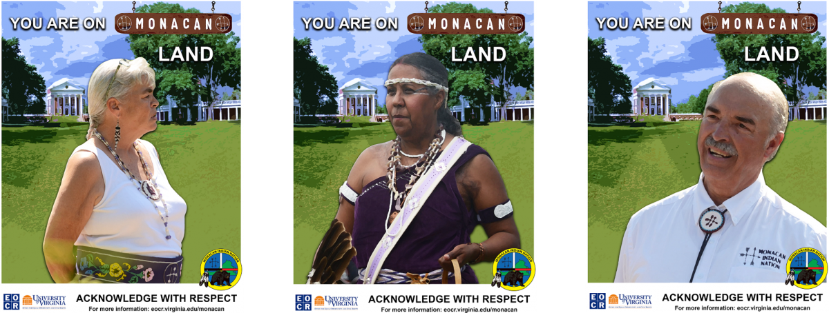 MonacanTribal Council Member Sue Elliott, Monacan Citizen Victoria Ferguson, Monacan Tribal Chief Kenneth Branham. Acknowledged with Respect.
