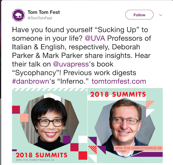 Sucking Up: A Brief Consideration of Sycophancy. Q&A with Deborah Parker and Mark Parker at Tom Tom Festival