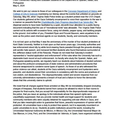 Open Letter in Support of Student Protestors