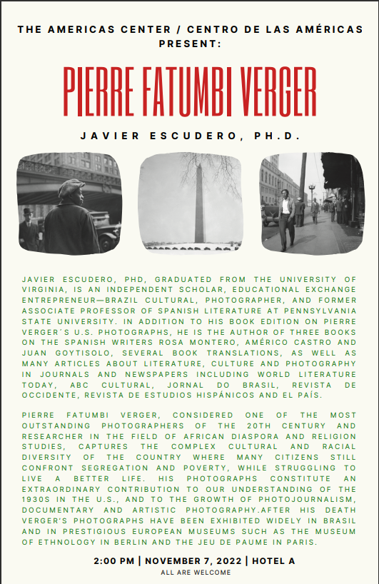 "Pierre Fatumbi Verger" a talk by Javier Escudero (UVA Spanish PhD)