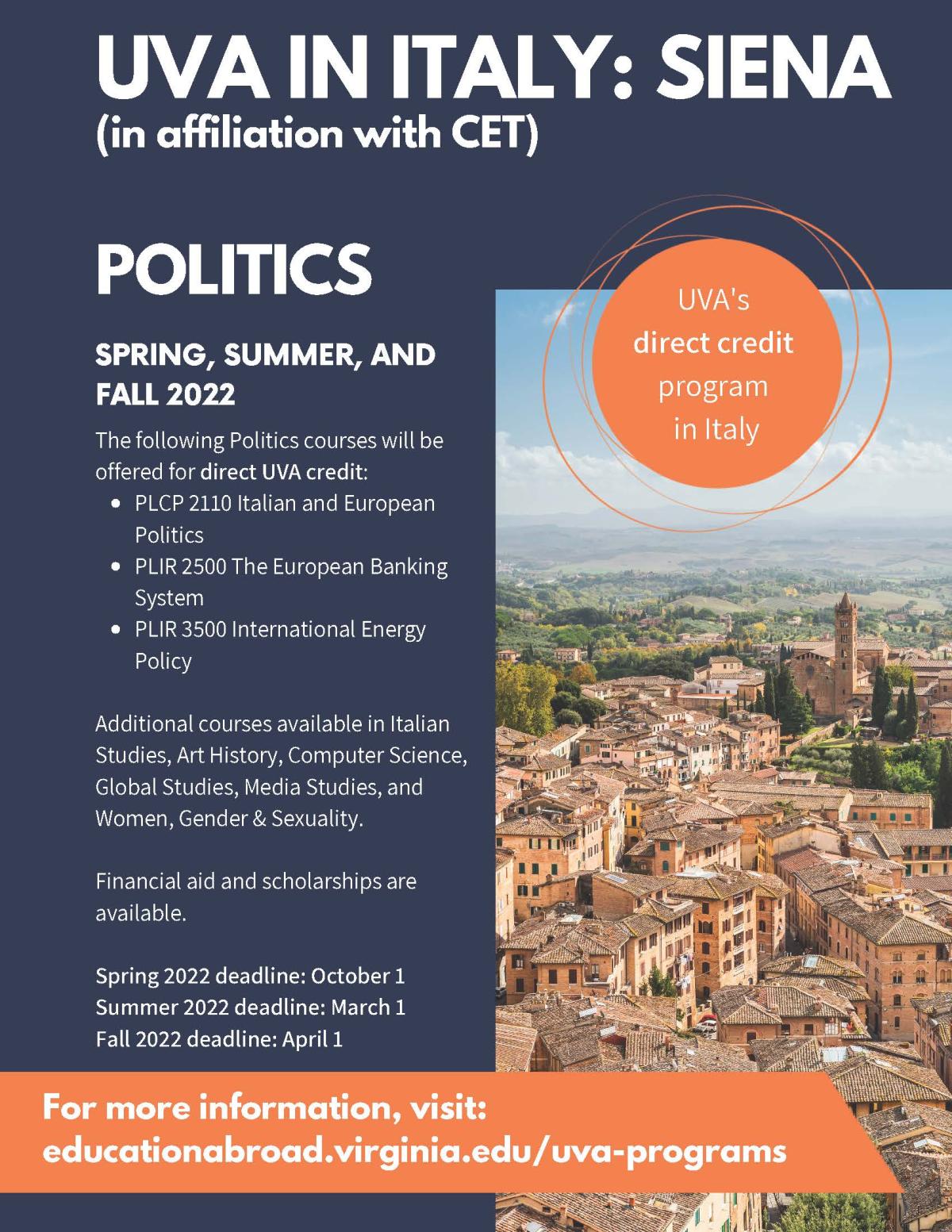 UVa in Italy: Siena Politics Courses 2022