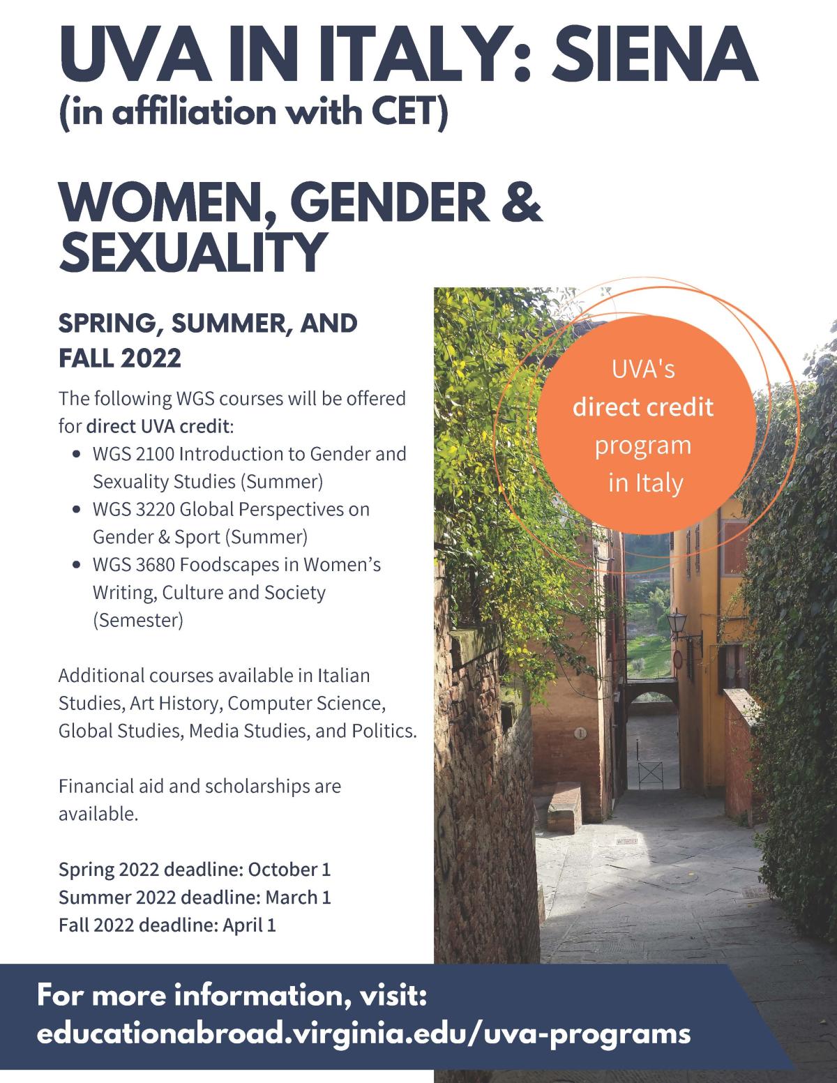 UVa in Italy: Siena Women's and Gender Studies Courses 2022