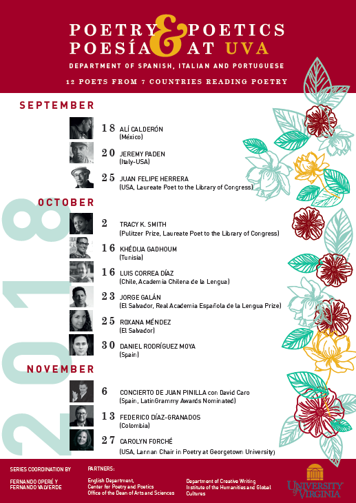 Poetry & Poetics: Poesía at UVA. 12 Poets from 7 Countries Reading Poetry.