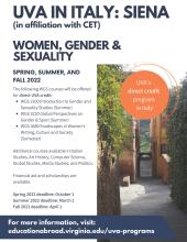 UVa in Italy: Siena Women's and Gender Studies Courses 2022